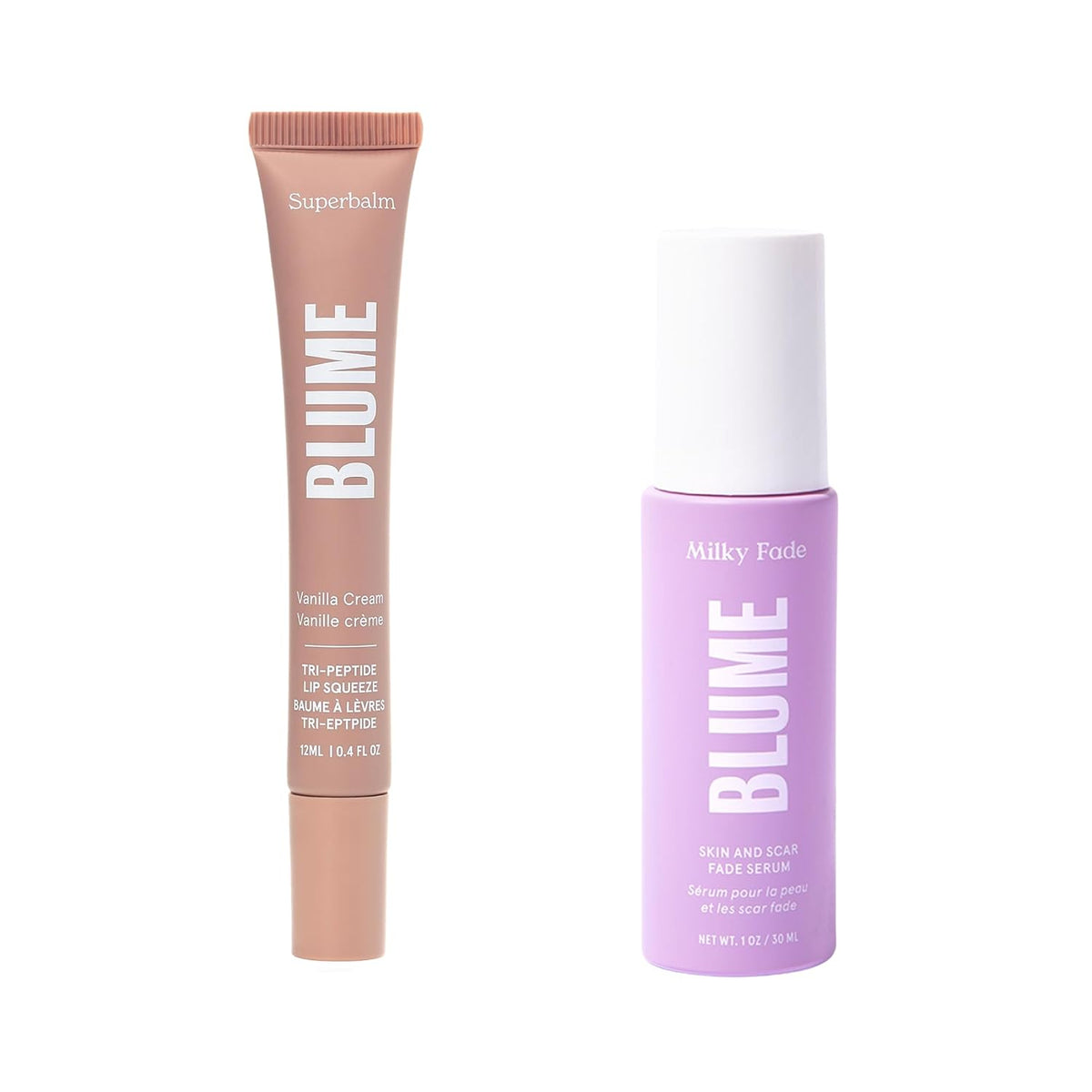 Blume Superbalm + Milky Fade Bundle - Lip Moisturizer with Shea Butter and Squalane to Heal Dry, Cracked Lips and Skin-Restoring Dark Spot Serum for Improved Texture & Brightness - 2 Count