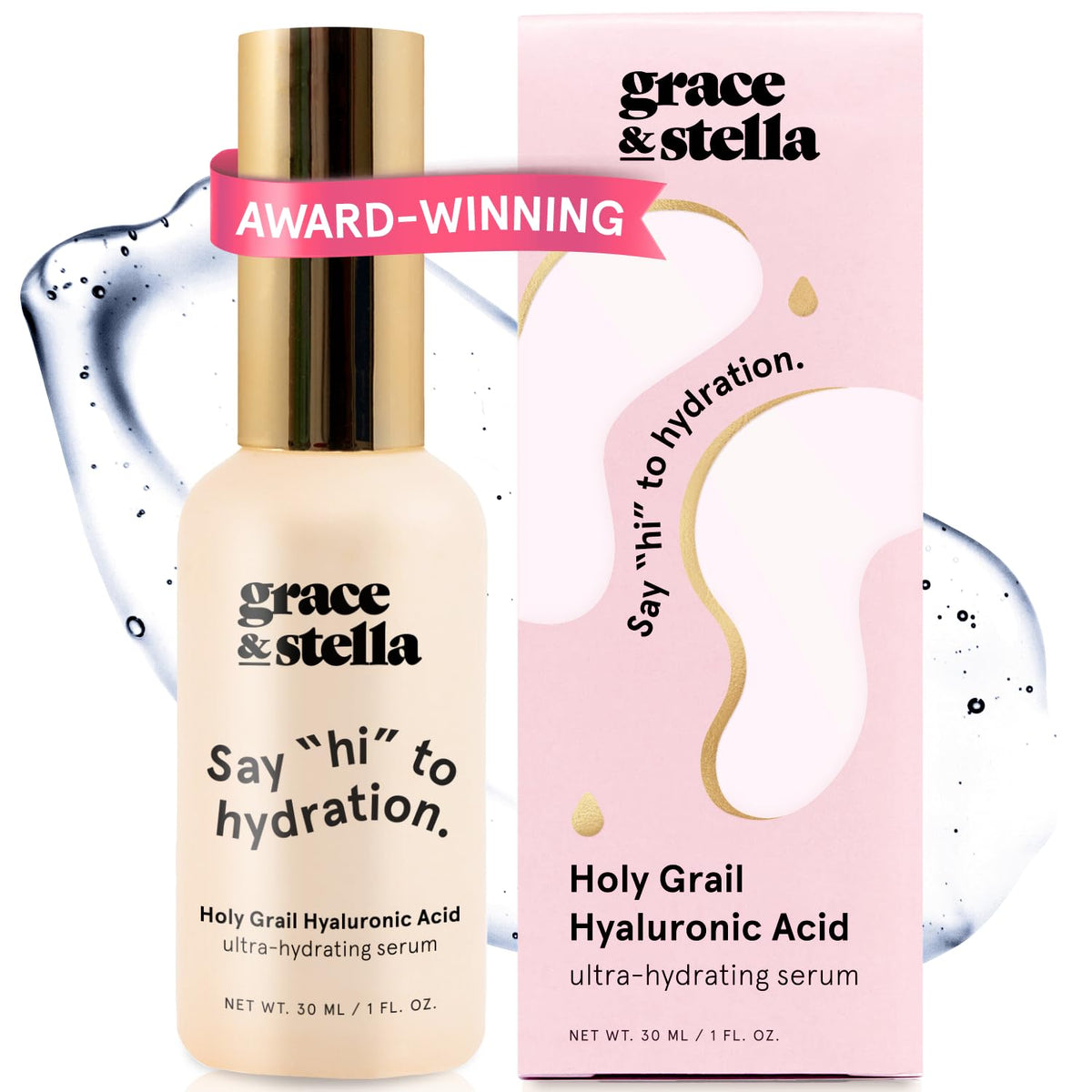 grace & stella Award Winning Hyaluronic Acid Serum (50ml/1.7 fl oz) Hydrating Hyaluronic Acid Serum for Face - Acido Hialuronico for Women - Remove Fine Lines, Wrinkles, Anti Aging - Vegan Skincare
