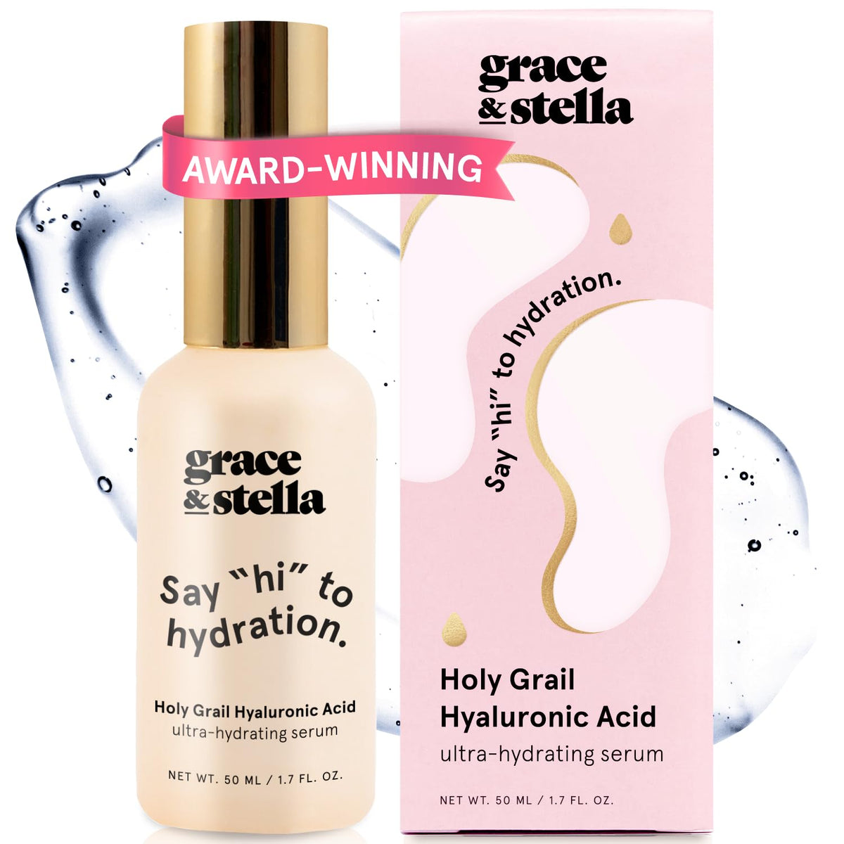 grace & stella Award Winning Hyaluronic Acid Serum (50ml/1.7 fl oz) Hydrating Hyaluronic Acid Serum for Face - Acido Hialuronico for Women - Remove Fine Lines, Wrinkles, Anti Aging - Vegan Skincare