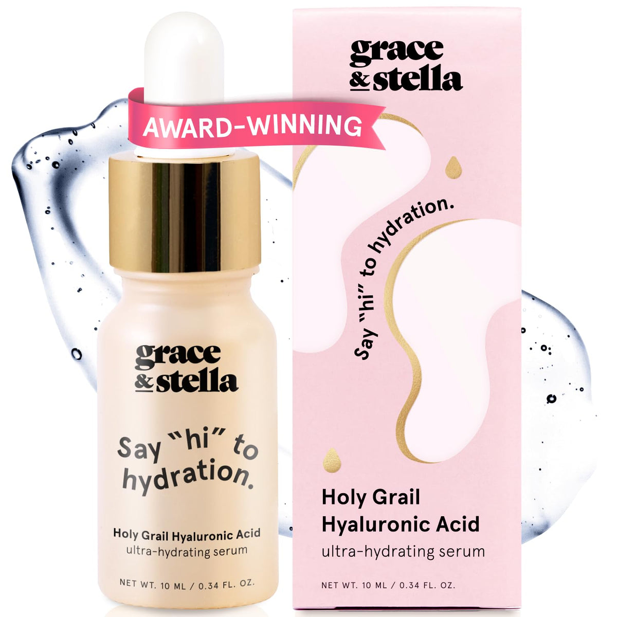 grace & stella Award Winning Hyaluronic Acid Serum (50ml/1.7 fl oz) Hydrating Hyaluronic Acid Serum for Face - Acido Hialuronico for Women - Remove Fine Lines, Wrinkles, Anti Aging - Vegan Skincare