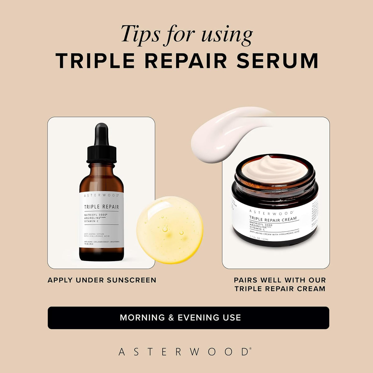 Asterwood Triple Repair Peptide Serum, Matrixyl 3000, Argireline & Vit. C