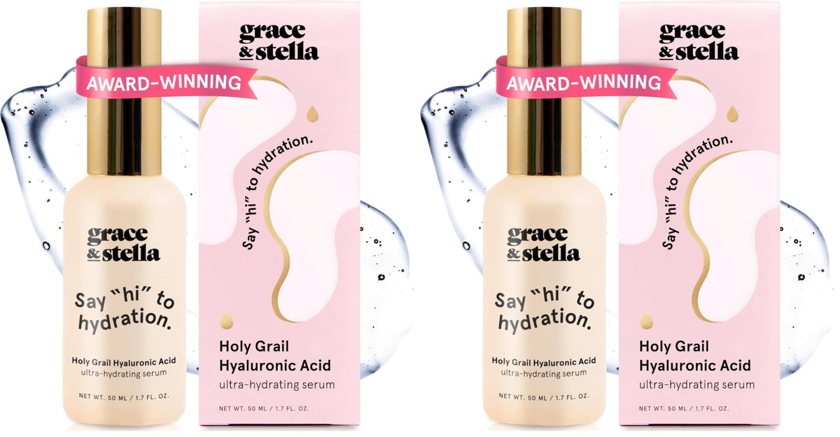 grace & stella Award Winning Hyaluronic Acid Serum (50ml/1.7 fl oz) Hydrating Hyaluronic Acid Serum for Face - Acido Hialuronico for Women - Remove Fine Lines, Wrinkles, Anti Aging - Vegan Skincare