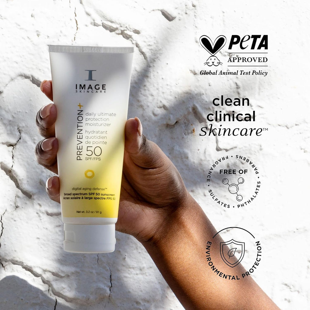 IMAGE Skincare PREVENTION+ Daily Ultimate Protection Moisturizer, SPF 50 Face Sunscreen Lotion, Zinc Oxide, Blendable with No White Cast, 3.2 oz