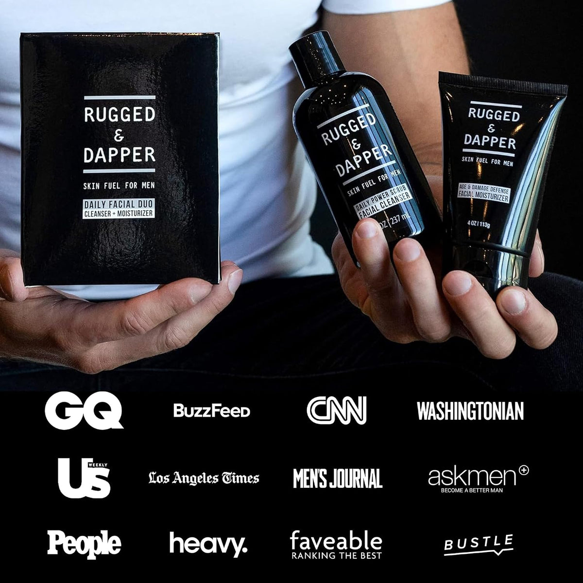 RUGGED & DAPPER Daily Duo Skincare Set for Men | Includes Age + Damage Defense Moisturizer & Daily Power Scrub Face Wash