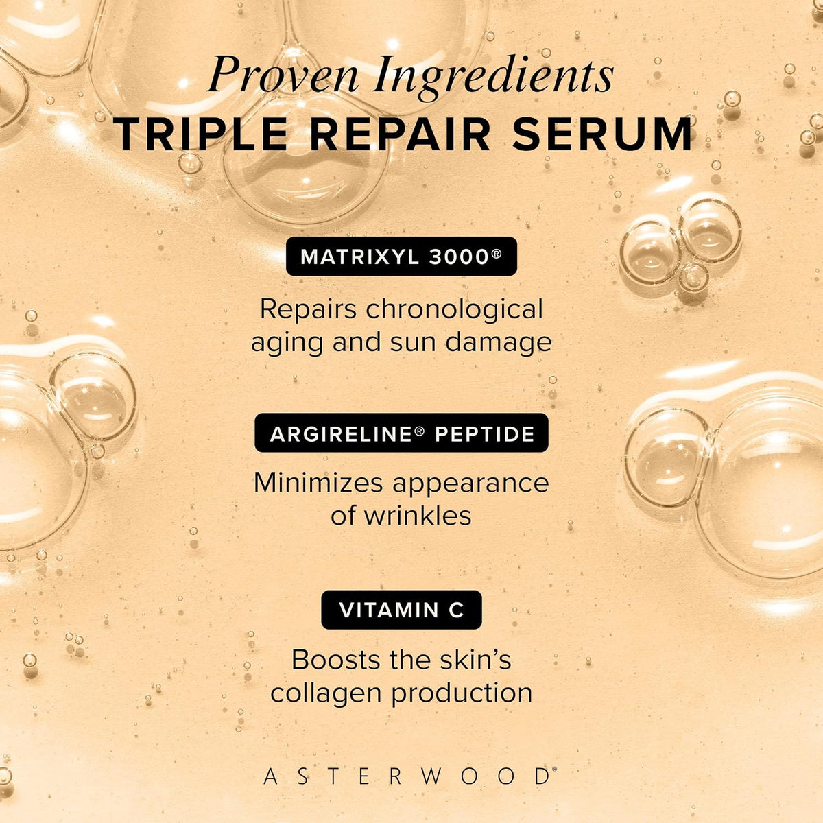 Asterwood Triple Repair Peptide Serum, Matrixyl 3000, Argireline & Vit. C